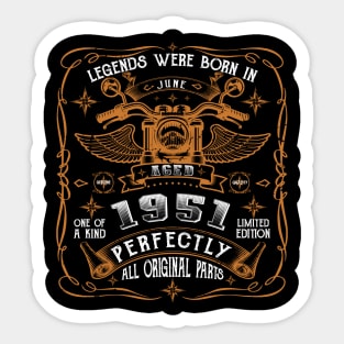 Legends Born In June 1951 72th Birthday Sticker